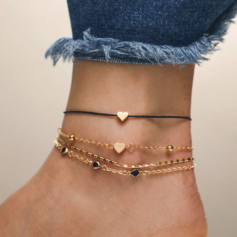 

4pcs Heart Anklet Set, Gold