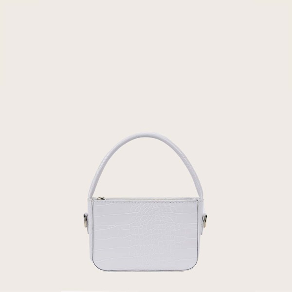 

Croc Embossed Satchel Bag, White