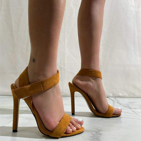 

Velcro Strap Stiletto Heeled Sandals, Camel