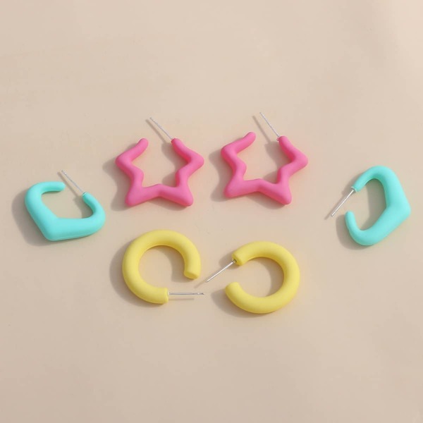 

3pairs Plain Hoop Earrings, Multicolor