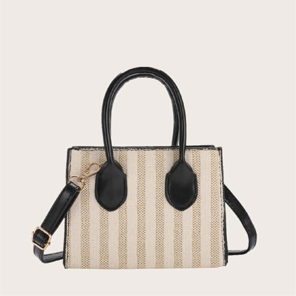 

Striped Satchel Bag, Beige