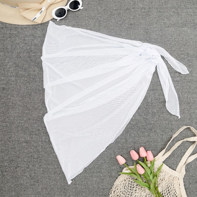 

Mesh Knot Cover Up Skirt, White