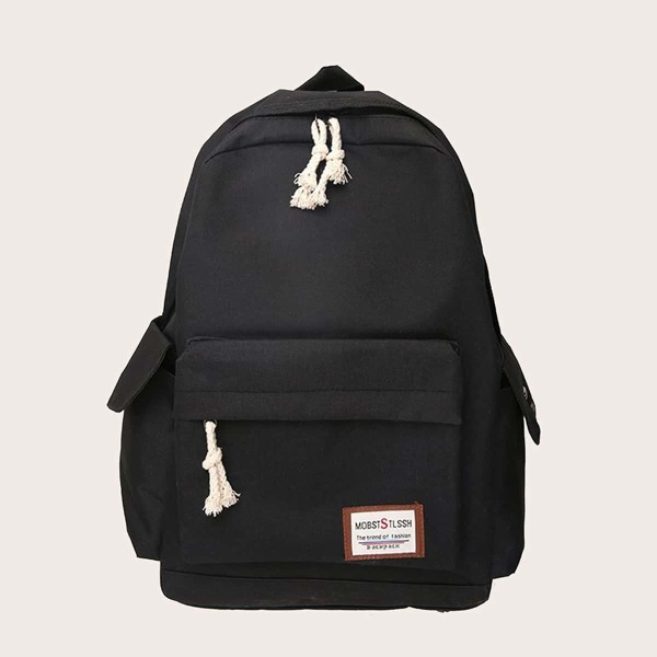 

Knot Decor Letter Patch School Bag, Black