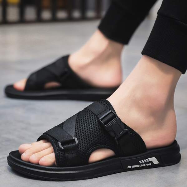 

Men Release Buckle Decor Slides, Black