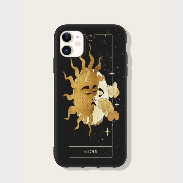 

Sun & Moon Pattern Phone Case, Black