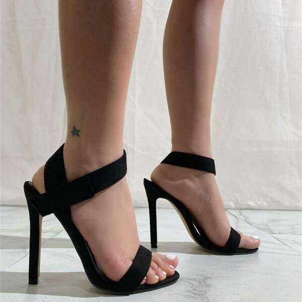 

Velcro Strap Stiletto Heeled Sandals, Black
