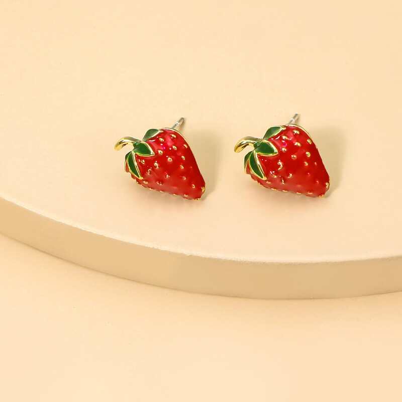 

Strawberry Stud Earrings, Red
