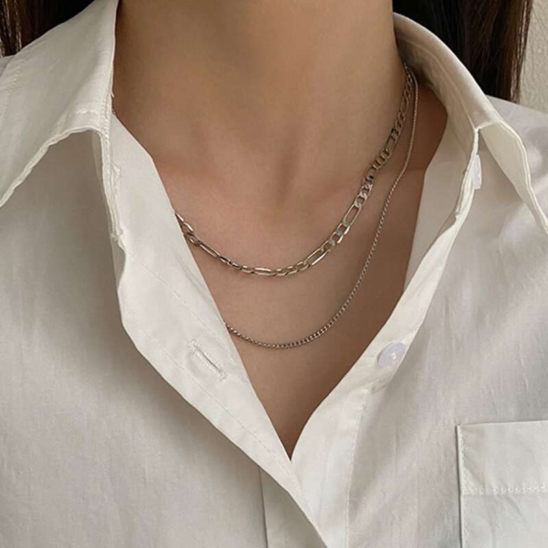 

Simple Chain Layered Necklace, Silver