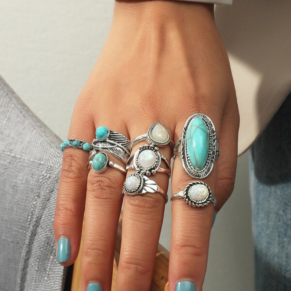 

8pcs Vintage Ring, Blue