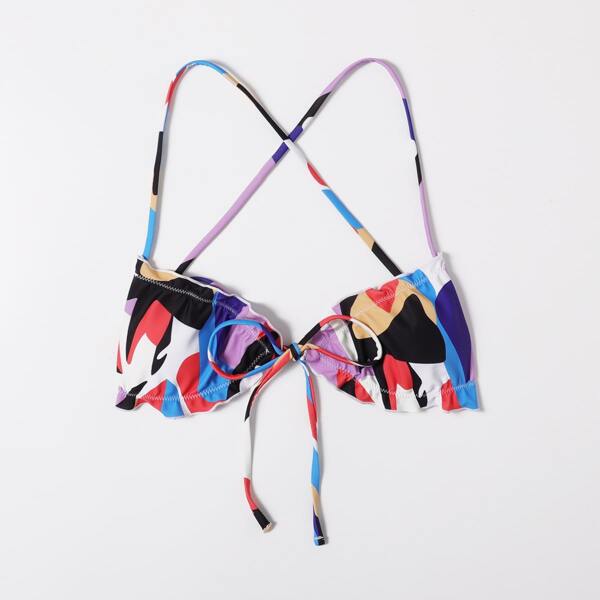 

Allover Print Frill Bikini Top, Multicolor