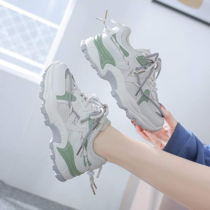 

Tie Back Lace-up Mesh Chunky Sneakers, White