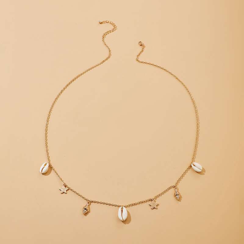 

1pc Star & Shell Waist Chain, Gold