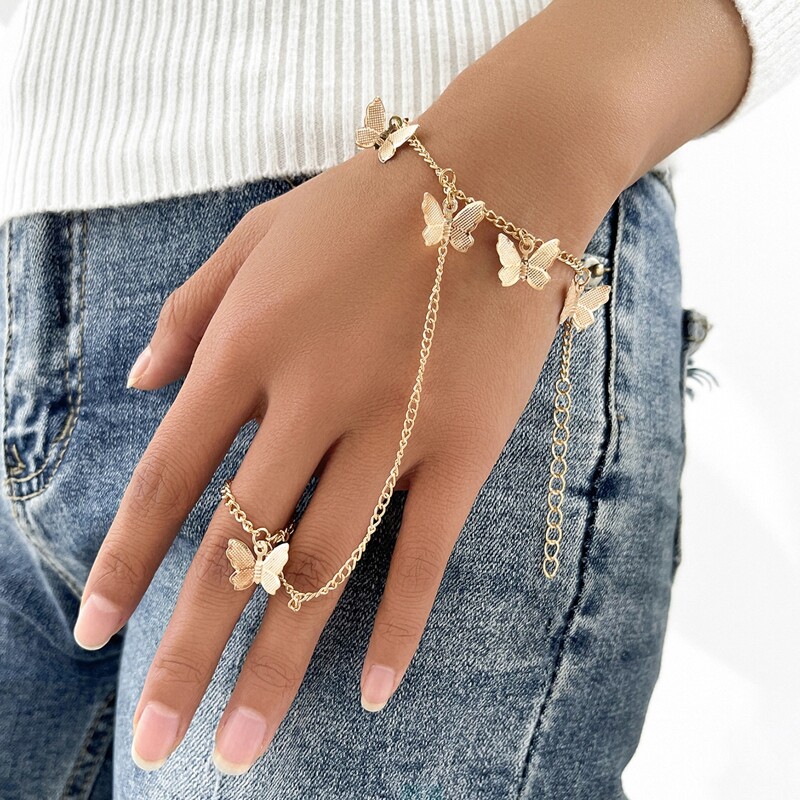 

Butterfly Chain Mittens Bracelet, Gold