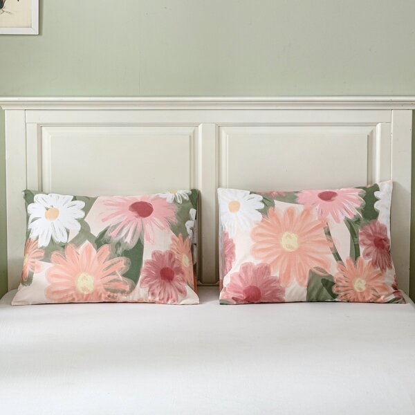 

1pair Flower Print Pillowcase Without Filler, Multicolor