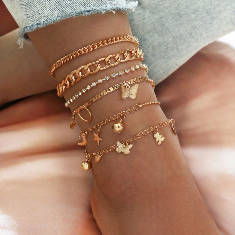 

6pcs Butterfly Decor Anklet Set, Gold