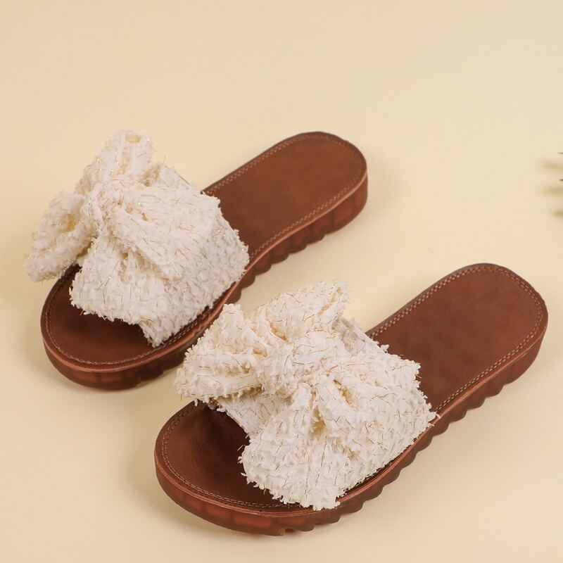 

Bow Slide Sandals, Beige