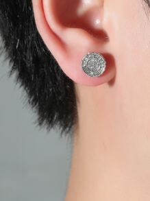Men Rhinestone Decor Round Stud Earrings
