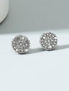 Men Rhinestone Decor Round Stud Earrings