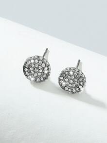 Men Rhinestone Decor Round Stud Earrings