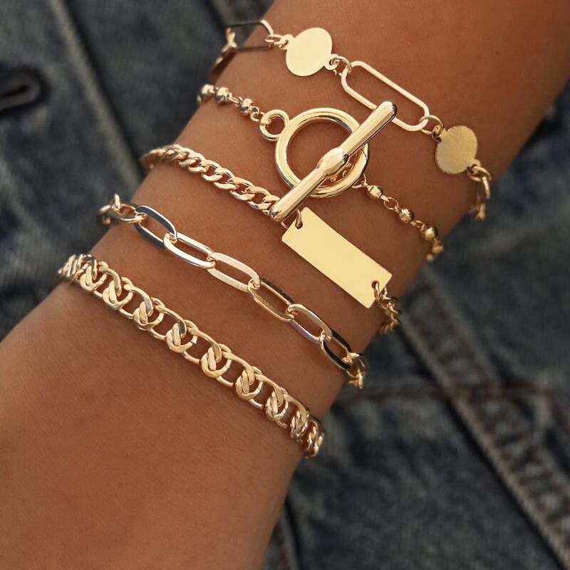 

5pcs Geo Chain Bracelet, Gold