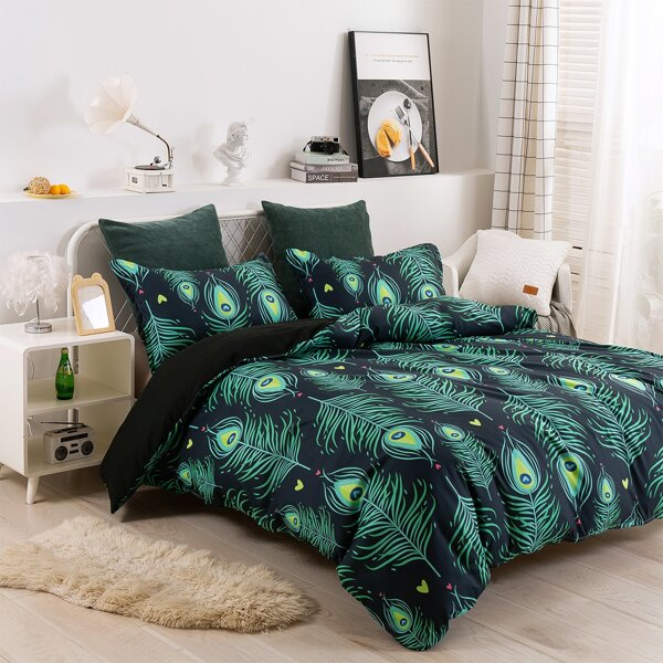 

Feather Print Duvet Cover Set Without Filler, Multicolor