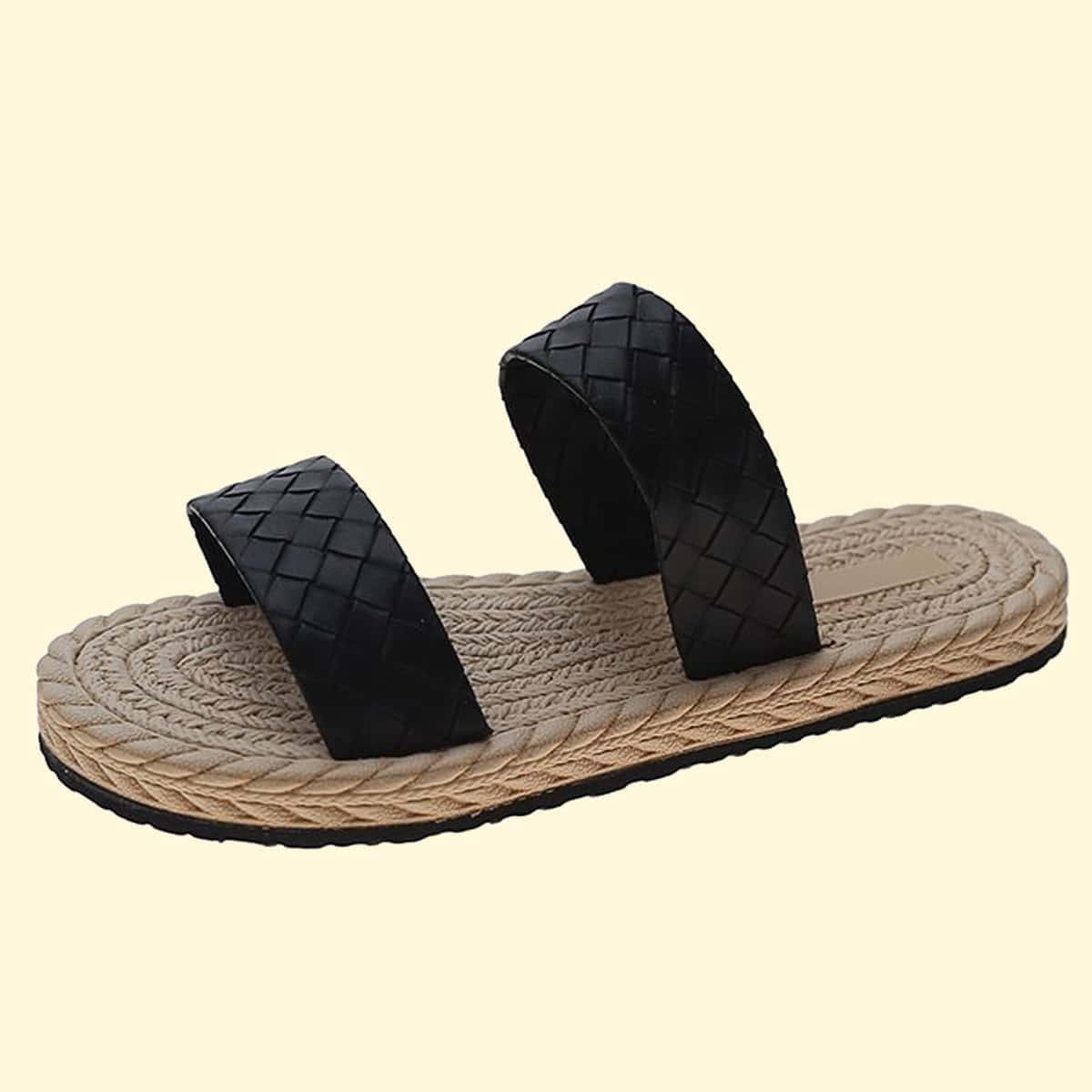 

Double Weave Strap Slide Sandals, Black