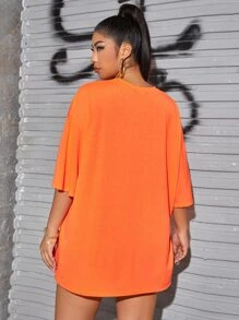 SHEIN Coolane Áo thun in hình khẩu hiệu cỡ lớn - trái cam - Xem 2