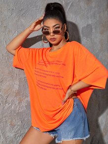 SHEIN Coolane Áo thun in hình khẩu hiệu cỡ lớn - trái cam - Xem 3