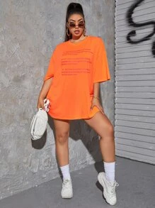 SHEIN Coolane Áo thun in hình khẩu hiệu cỡ lớn - trái cam - Xem 4