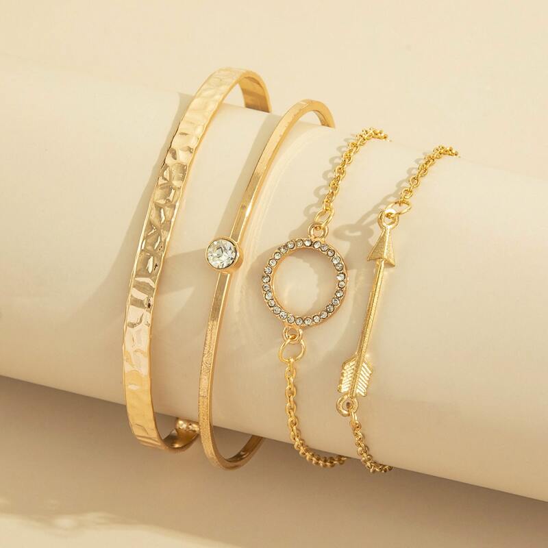 

4pcs Ring Rhinestone Bracelet, Gold