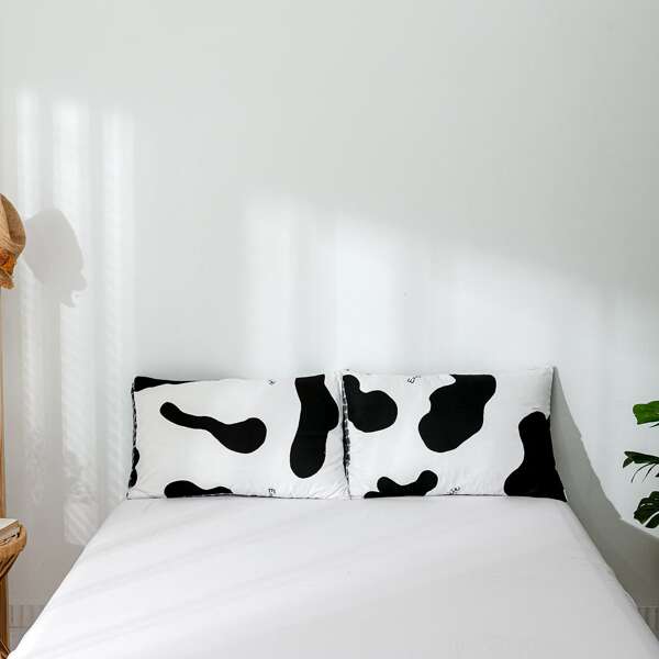 

1pair Cow Print Pillowcase Without Filler, Black and white