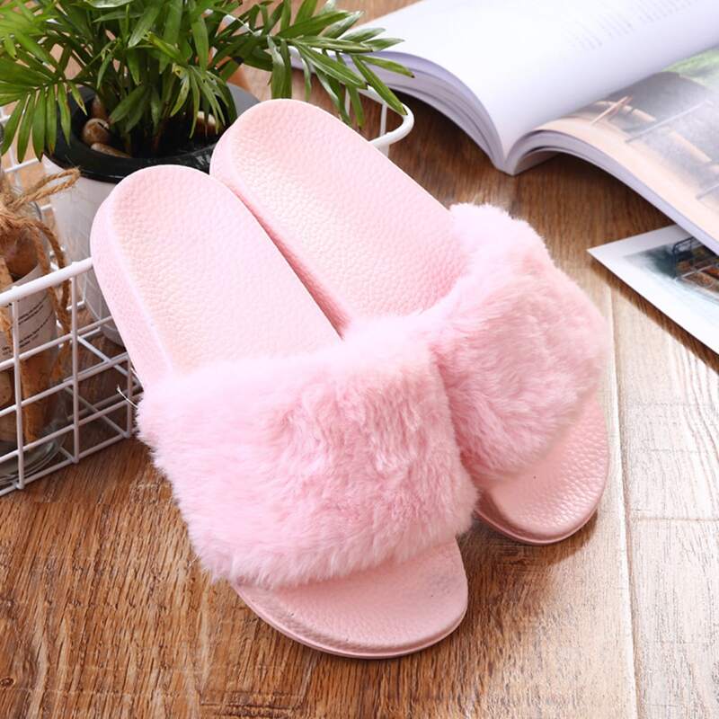 

Solid Fluffy Band Slides, Pink