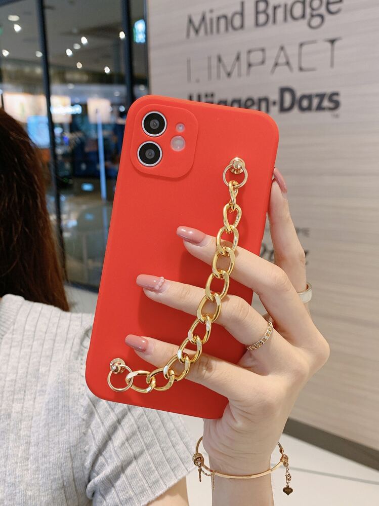 Chain Hand Strap Phone Case - Red - View 1