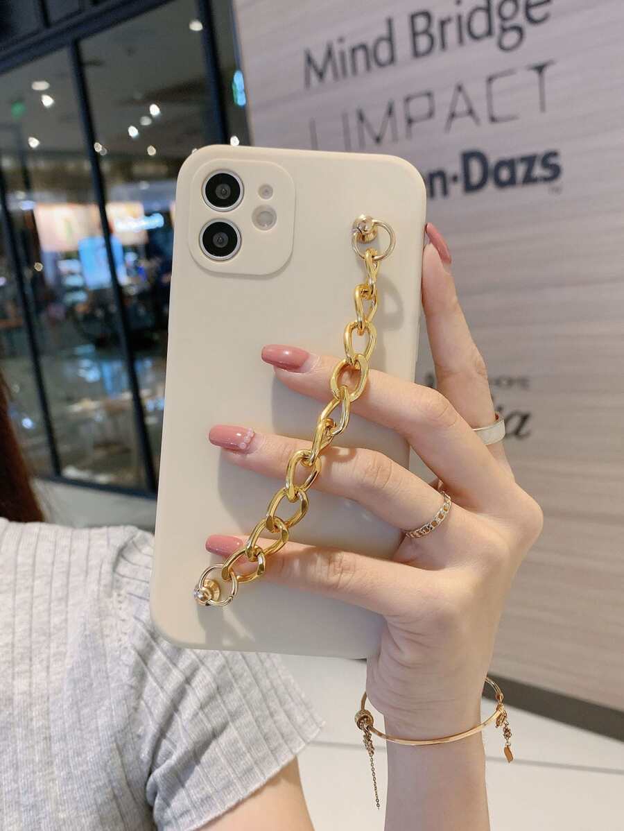 Chain Hand Strap Phone Case - Beige - View 1