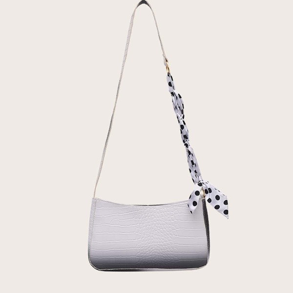 

Ombre Croc Embossed Baguette Bag, Black and white