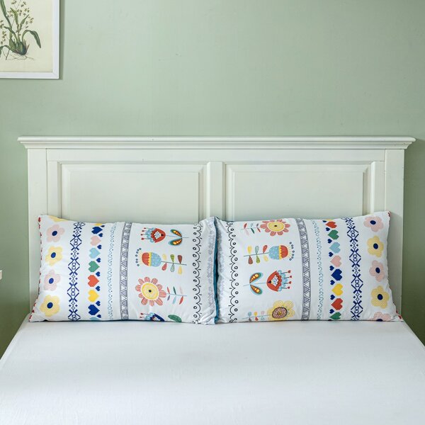 

1pair Flower Print Pillowcase Without Filler, Multicolor