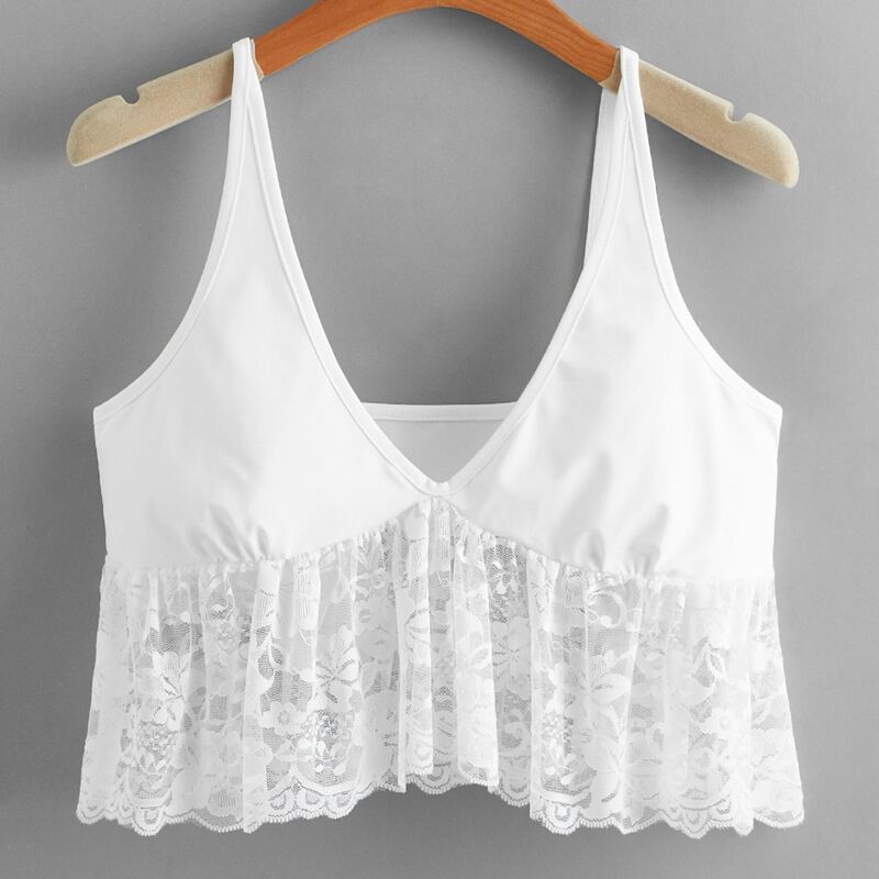

Contrast Lace Crop Cami, White