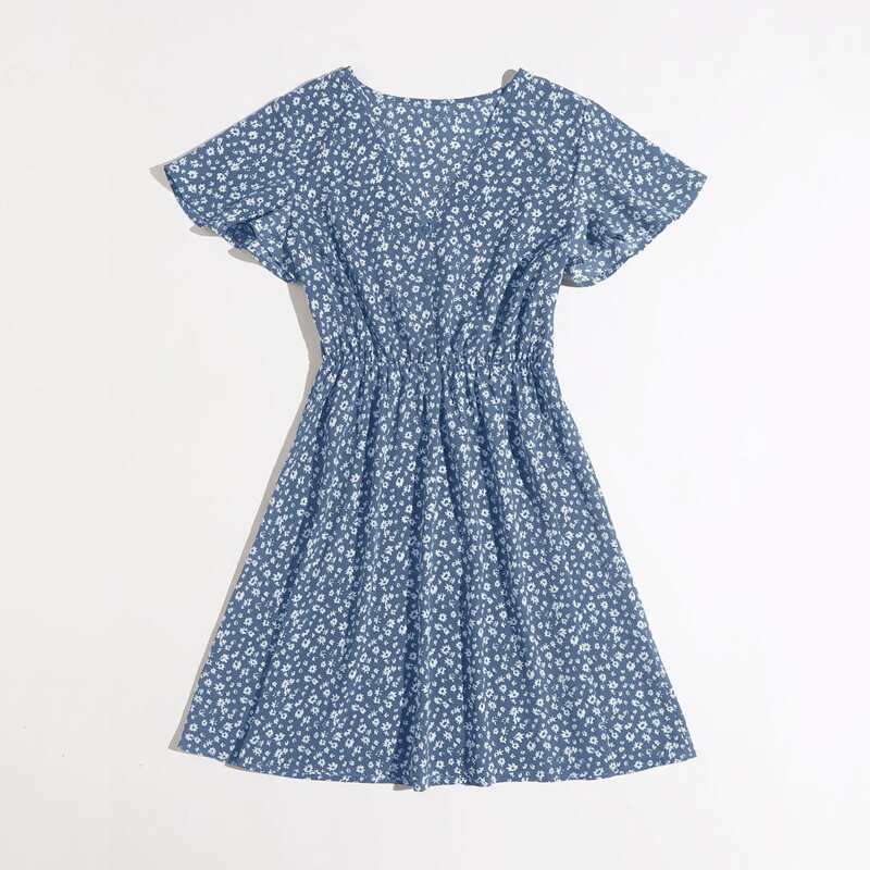 

Ditsy Flower Button Front Tea Dress, Blue