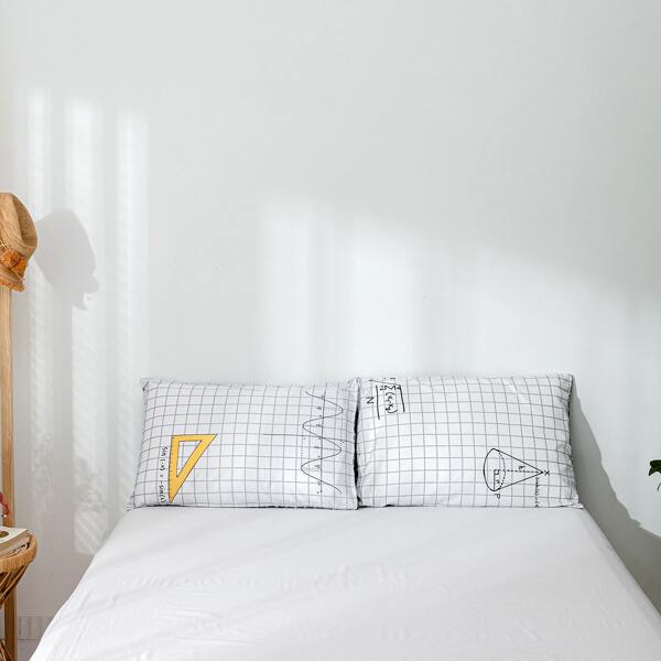 

1pair Plaid Pattern Pillowcase Without Filler, White