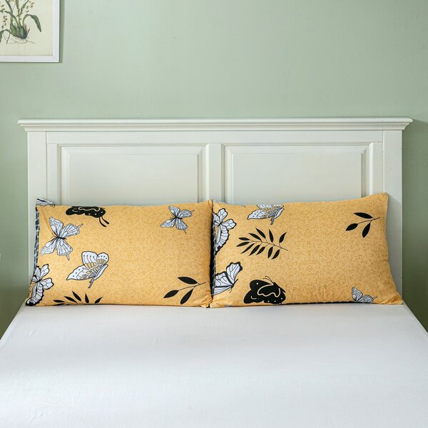 

1pair Flower Print Pillowcase Without Filler, Yellow