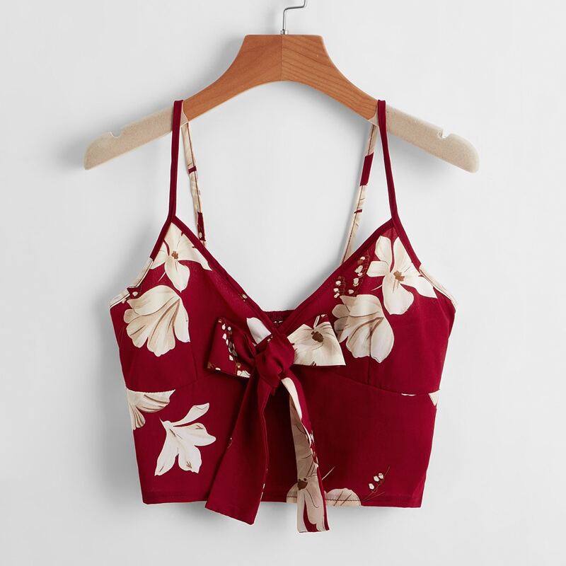 

Floral Bow Front Crop Cami, Red