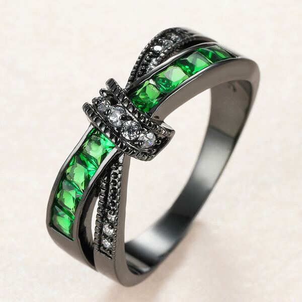 

Rhinestone Decor Ring, Green