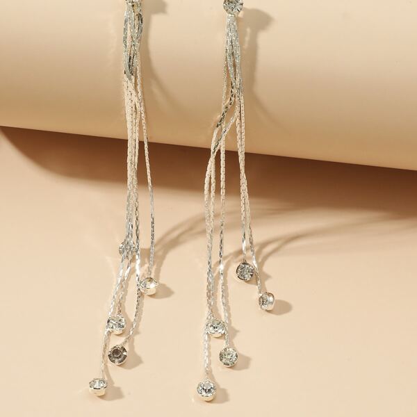 

Rhinestone Tassel Drop Earrings, Silver