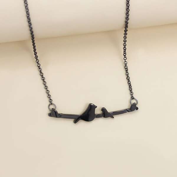 

Bird Charm Necklace, Black