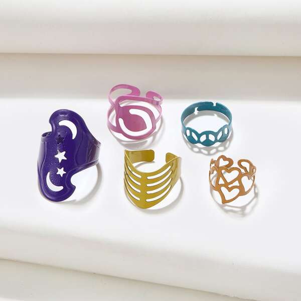

5pcs Hollow Out Ring, Multicolor