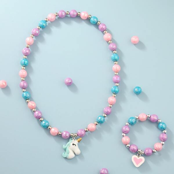 

Girls Unicorn Charm Beaded Necklace & Bracelet, Multicolor