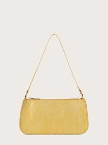 Crocodile Embossed Bag - Mustard Yellow - View 1