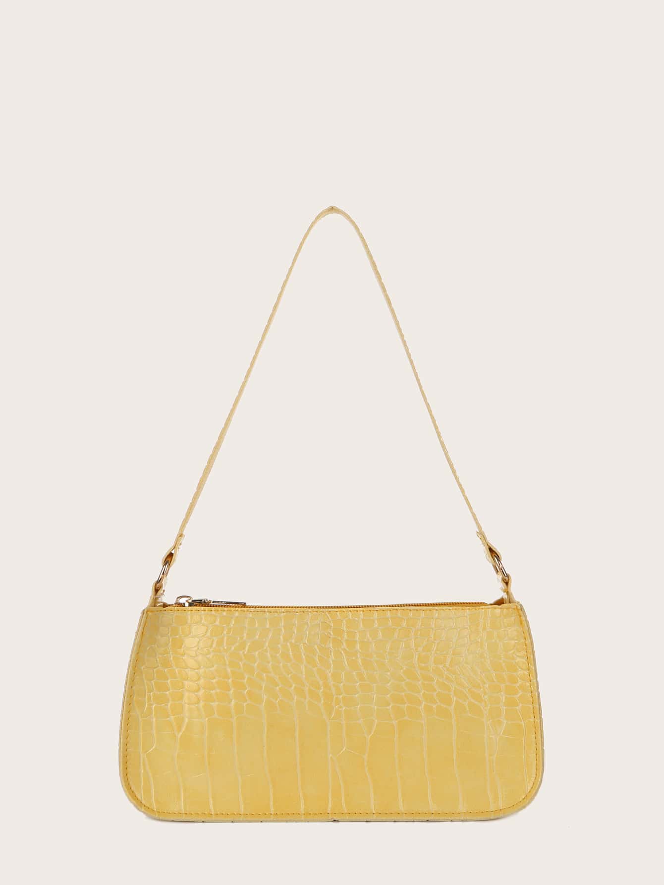 Crocodile Embossed Bag - Mustard Yellow - View 1