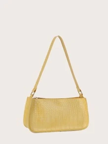 Crocodile Embossed Bag - Mustard Yellow - View 2