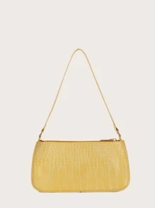 Crocodile Embossed Bag - Mustard Yellow - View 4